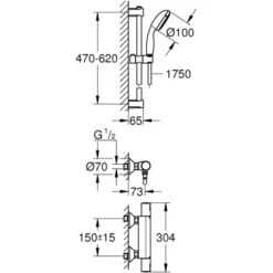 Grohe QuickFix Thermostat-Brausebatterie Precision Startmit Brausegarnitur 9 Grohe QuickFix Thermostat-Brausebatterie Precision Startmit Brausegarnitur -Badezimmer Zu Hause 02177 4628 masszeichnung 3