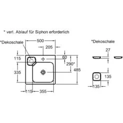 Geberit Waschbecken ICon 50 Cm Mit Dekoschale Links -Badezimmer Zu Hause 3461 print masszeichnung 5