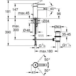 Grohe Essence Einhand-Bidet Batterie, 12,5mm (1/2") -Badezimmer Zu Hause 4005176307171 4520 3