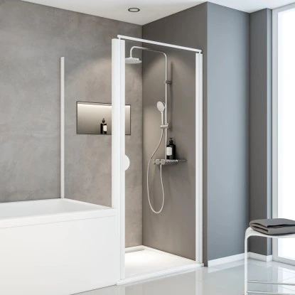 Schulte Sunny Drehtür Mit Verkürzter Seitenwand Echtglas Klar Alpinweiß 3 Schulte Sunny Drehtür Mit Verkürzter Seitenwand Echtglas Klar Alpinweiß