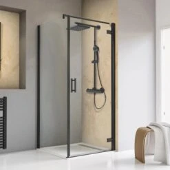 Schulte Drehtür Toura R + Seitenwand Pendel Schwarz 200 X 100 X 100 Cm Klar Hell