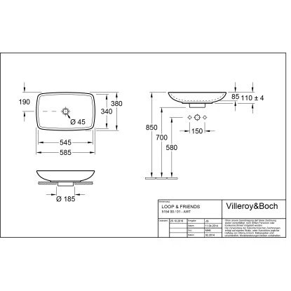Villeroy & Boch Loop & Friends Aufsatzwaschbecken 58,5 Cm StarWhite Mit ÜL CPlus 4 Villeroy & Boch Loop & Friends Aufsatzwaschbecken 58,5 Cm StarWhite Mit ÜL CPlus – Bild 2