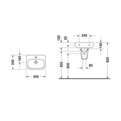 Duravit Handwaschbecken 45 Cm D-Code Weiß -Badezimmer Zu Hause 415398 1709 skizze 2