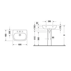 Duravit Waschbecken 60 Cm D-Code Weiß 7 Duravit Waschbecken 60 Cm D-Code Weiß -Badezimmer Zu Hause 415400 1709 skizze 2