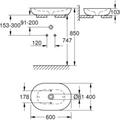 Grohe Aufsatzwaschbecken Essence 60 Cm Alpinweiß Hahnloch Überlauf PureGuard -Badezimmer Zu Hause 779016 4520 3