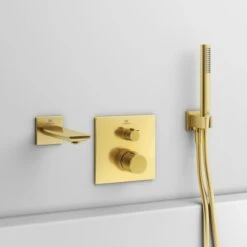 Ideal Standard Brausehalter Idealrain Atelier Gold Eckig Für HB + Schlauch -Badezimmer Zu Hause 887380 3049 4