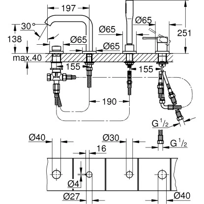 Grohe Einhand-Wannenkombination 4-Loch Essence Hard Graphite Gebürstet 4 Grohe Einhand-Wannenkombination 4-Loch Essence Hard Graphite Gebürstet – Bild 2